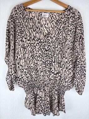 Parker 100% Silk Peplum Blouse, Animal Print, Women’s size Medium